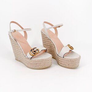 Gucci Aitana White GG Marmont Espadrille Platform Wedge Heel Sandal Size 37 US 7